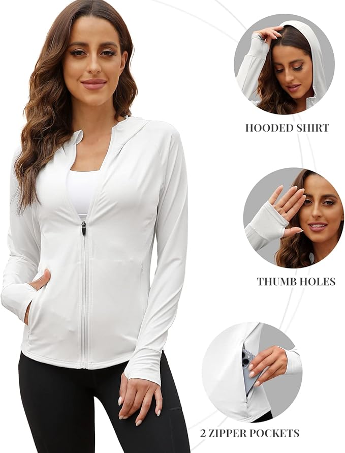 We1Fit Women's UPF 50+ Sun Protection Jacket Hoodie Sun Shirts Hiking Running Athletic Shirt
