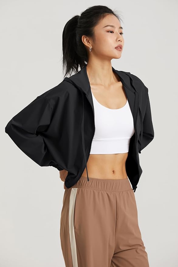altiland Women's UPF 50+ Sun Protection Cropped Jackets Zip Up Cooling Shirt Athletic Workout Running Hoodie