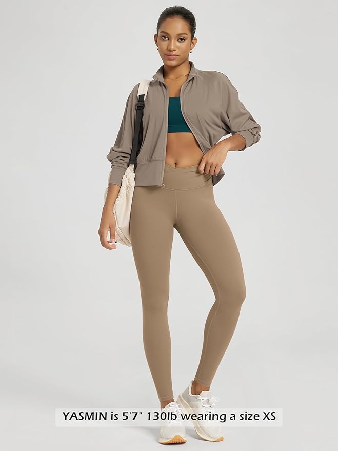 ODODOS Women's Cross Waist Yoga Leggings with Inner Pocket, 23"/25"/28" Gathered Crossover Workout Yoga Pants