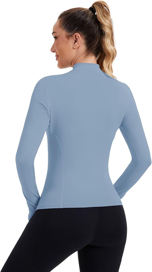 ZHENWEI Womens Workout Tops Long Sleeve Quarter Zip Pullover Quick Dry Golf Shirt Athletic Slim Fit Crop Yoga Gym Tops