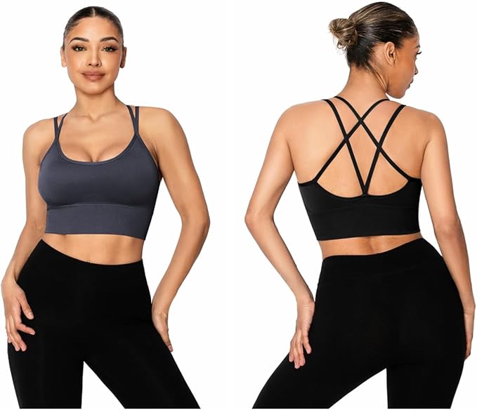 Sykooria 3 Pack Strappy Sports Bra for Women Sexy Crisscross for Yoga Running Athletic Gym Workout Fitness Tank Tops