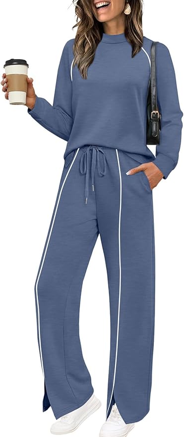 WIHOLL Lounge Sets for Women 2 Piece Fall Outfits 2025 Wide Leg Pant Matching Sets Womens Clothing