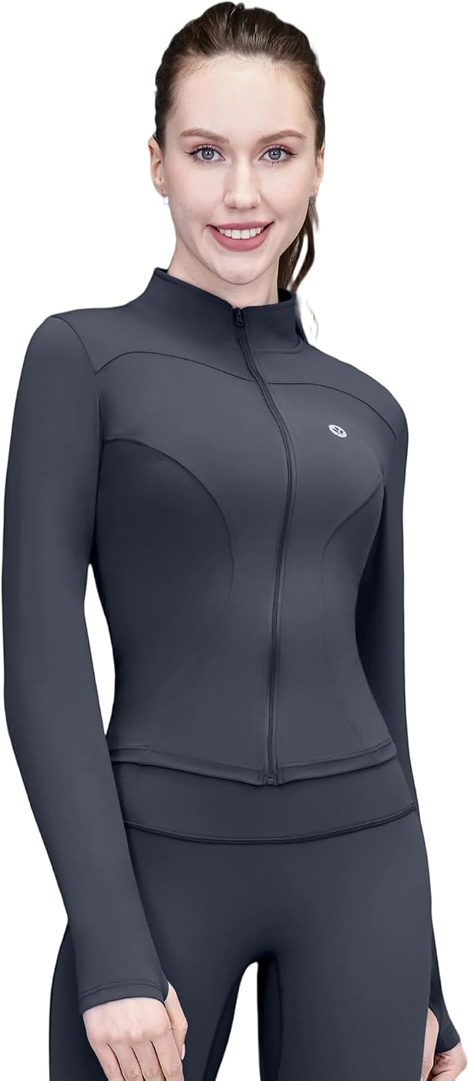 Women's Yoga Jacket Lightweight Zip Up - Workout Jackets for Running Gym Athletic Tops Full Zip