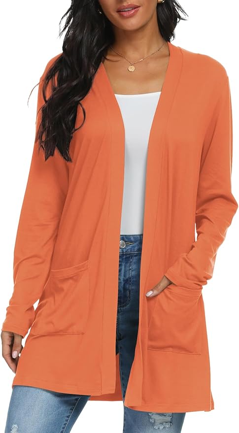 Womens Casual Lightweight with Pocketes Long Sleeve Open Front Cardigan