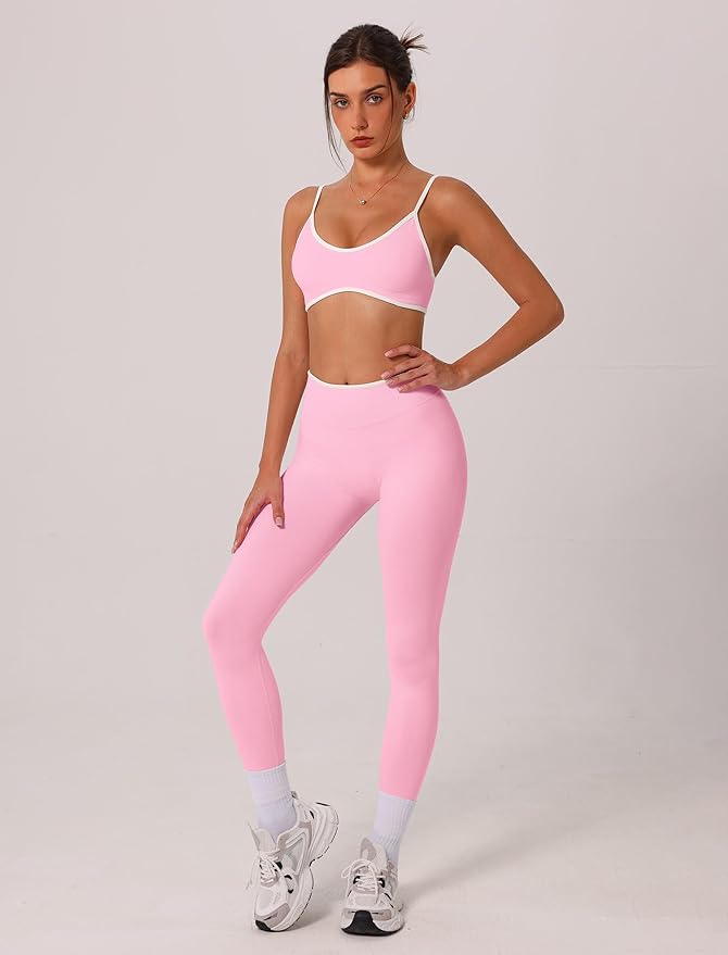 ABOCIW Womens 2 Piece Workout Sets Seamless Color Block Sports Bra Scrunch Butt Lifting High Waist Leggings Gym Set