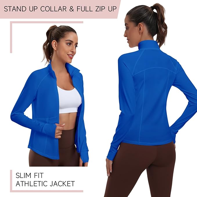 Women's Athletic Jackets Lightweight Sport Workout Jackets Zip Up Running Jackets with Thumb Holes for Gym Yoga