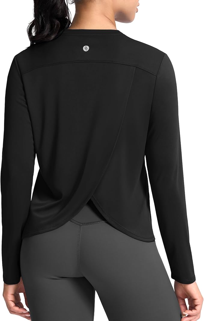 SANTINY Women's Lightweight Long Sleeve Workout Tops Split Back Gym Running Hiking Athletic Shirt Quick Dry UPF 50+ Sun Shirt
