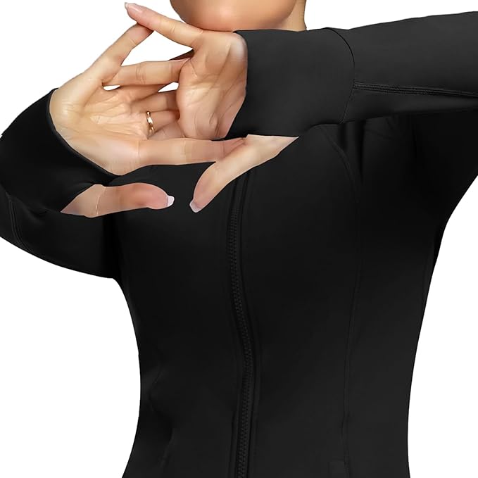 Women's Athletic Full Zip Lightweight Workout Jacket With Pockets Running Slim Fit Yoga Sportwear With Thumb Holes