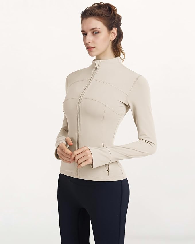 Gacaky Women's Slim Fit Workout Running Track Jackets Full Zip-up Yoga Athletic Jacket with Thumb Holes