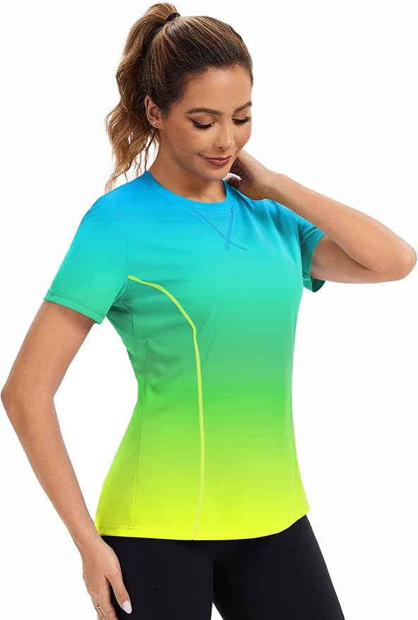AVOOGUE Women's Short Sleeve Workout Tops Quick Dry Athletic UPF50+ Sun Protection Shirts Gym Hiking Running Yoga Clothes