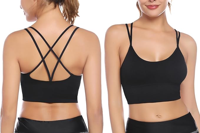 Sykooria 3 Pack Strappy Sports Bra for Women Sexy Crisscross for Yoga Running Athletic Gym Workout Fitness Tank Tops