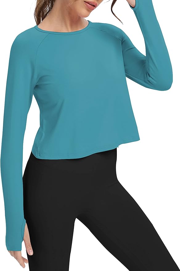 Bestisun Long Sleeve Athletic Workout Shirts Sports Yoga Gym Crop Tops for Women