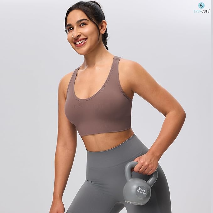 Evercute Sports Bras for Women Padded Medium Support Criss Cross Strappy Bra Seamless High Impact Yoga Exercise Athletic Bras