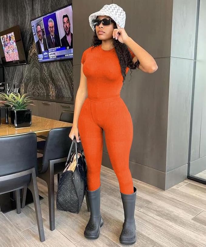 Nimsruc Two Piece Outfits For Women Summer Casual Short Sleeve Jogging Suits