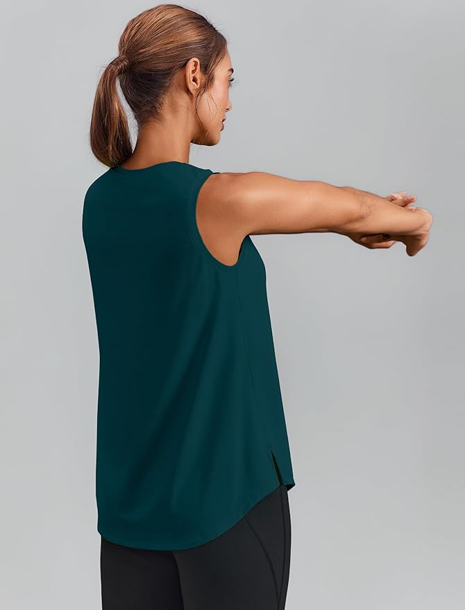 PINSPARK Workout Tops for Women Sleeveless Athletic Tank Tops UPF 50+ Running Tanks with Side Slits Loose Fit Gym Yoga Shirt