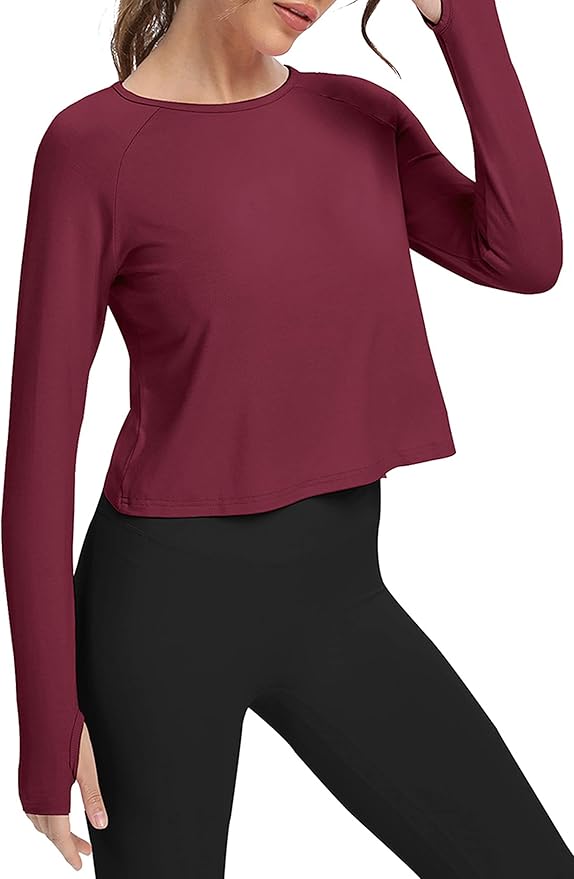Bestisun Long Sleeve Athletic Workout Shirts Sports Yoga Gym Crop Tops for Women