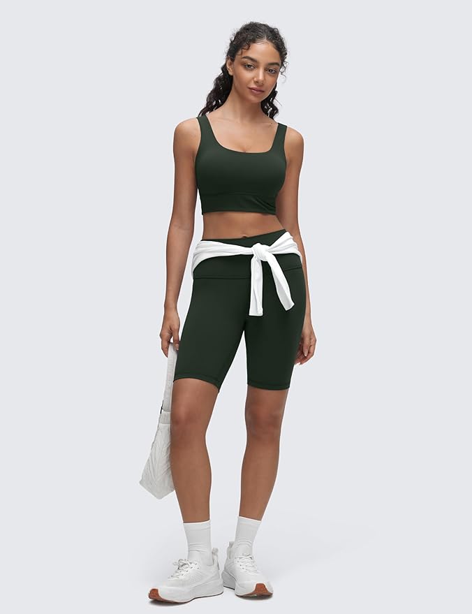 CRZ YOGA Butterluxe U Back Longline Sports Bras for Women - Scoop Neck Padded Yoga Workout Crop Top with Built in Pads