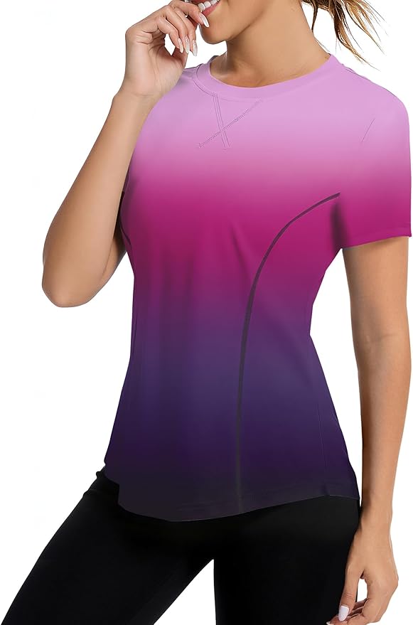 AVOOGUE Women's Short Sleeve Workout Tops Quick Dry Athletic UPF50+ Sun Protection Shirts Gym Hiking Running Yoga Clothes