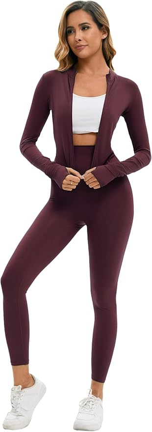 Yknktstc Womens Two Piece Tracksuit Set Long Sleeve Zipper Jacket with Athletic High Waist Leggings Workout Outfit