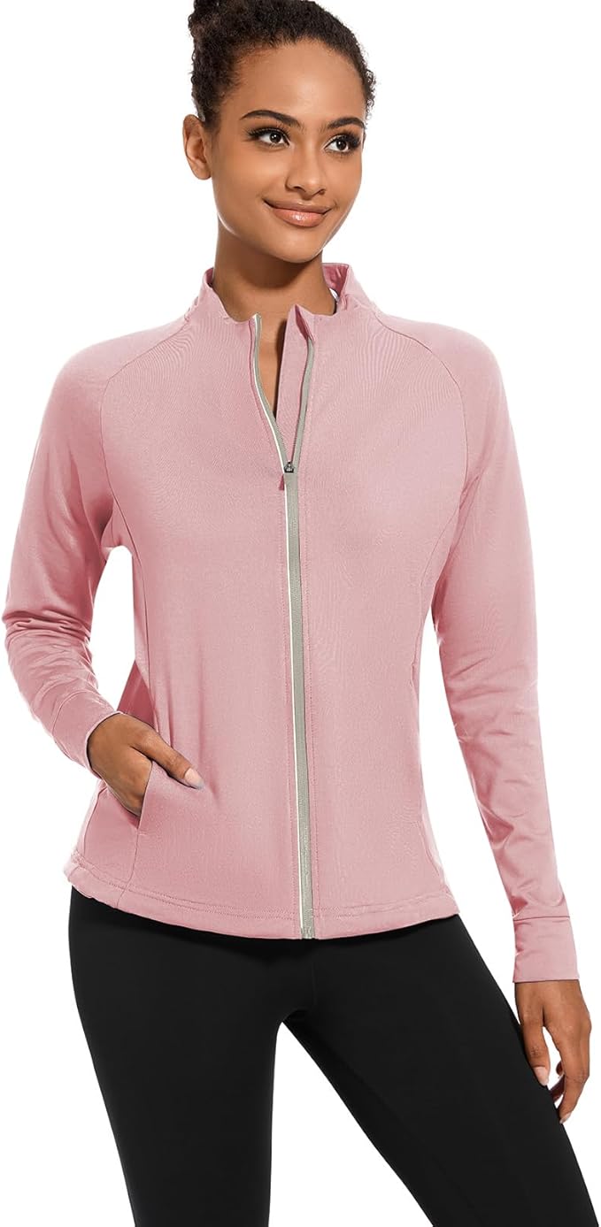 bpbtti Women's Polar Fleece Zip Up Workout Jackets with Pockets Slim Fit Cottony Soft Jacket for Running Athletic Yoga