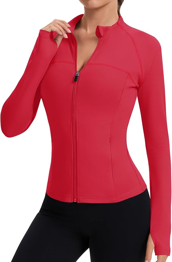 Rapbin Women's Full Zip Workout jackets Runing Slim Fit Athletic Tops With Thumb Holes
