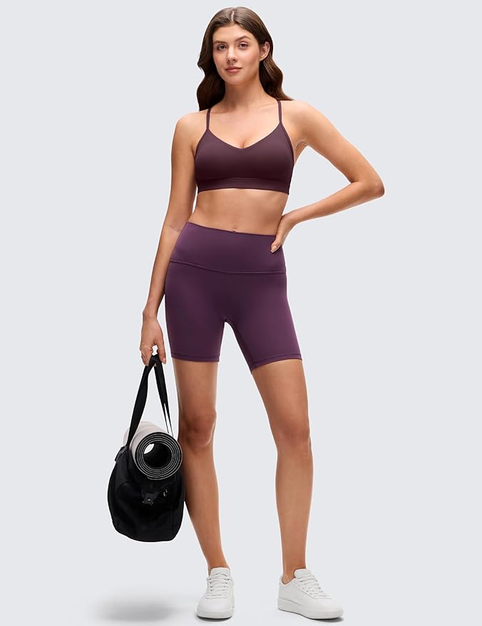CRZ YOGA Butterluxe V-Neck Sports Bras for Women - Adjustable Thin Straps Padded Yoga Top Basic Wireless Camisole