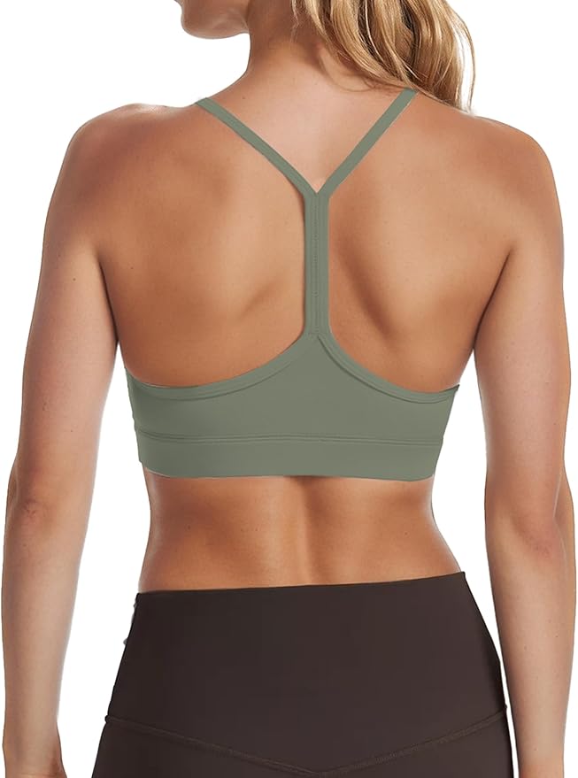 Buauty 2 Packs Y Back Sports Bra for Women, Low Impact Padded Racerback Spaghetti Strap Bras, Workout Yoga Tops