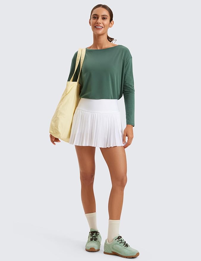 CRZ YOGA Pima Cotton Boat Neck Long Sleeve Shirts for Women - Workout Athletic Yoga Casual Tops Loose Fit Fall T-Shirts