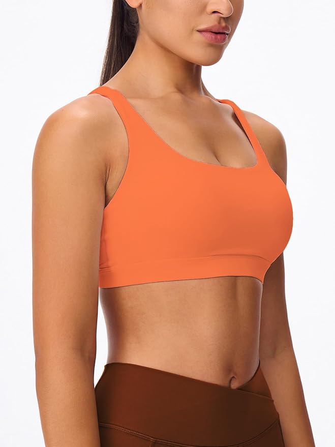 Women's Strappy Sports Bras Light Compression Crop Criss Cross Back Padded Workout Yoga Bra Supportive U Neckline