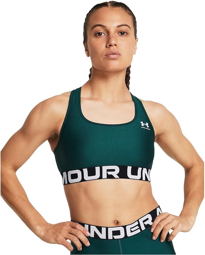 Under Armour Womens HeatGear Authentics Mid Impact Branded Sports Bra