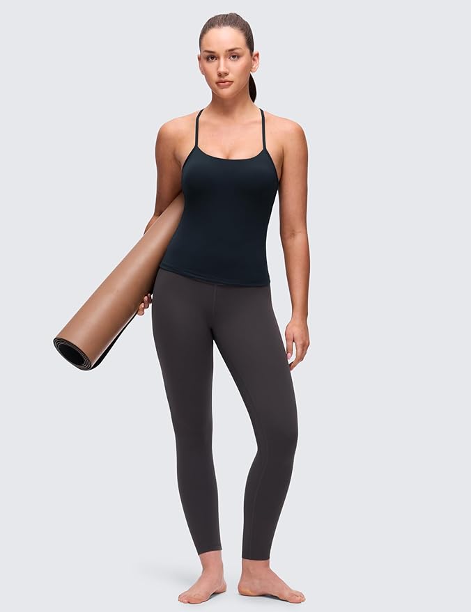 CRZ YOGA Butterluxe Racerback Tank Tops for Women - Scoop Neck Spaghetti Strap Padded Workout Camisole with Built in Bra