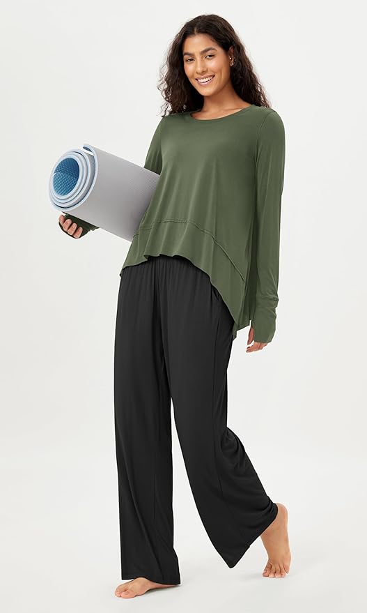 ODODOS Women's Modal Soft Long Sleeve Tee with Thumb Hole Athletic Gym Workout Tops Yoga Shirts
