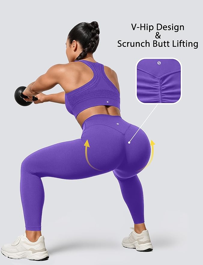 Sogetdo Yoga Leggings for Women Hidden Scrunch Butt Non See Through High Waisted No Front Seam Athletic Gym Workout Pants