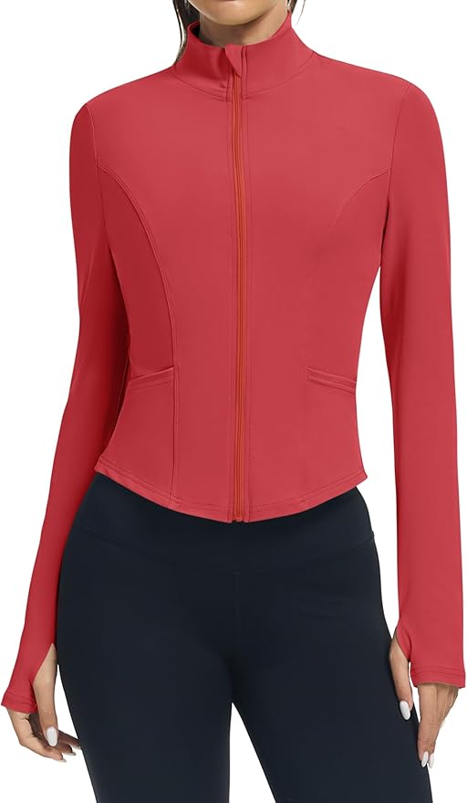 LOMON Women's Athletic Jackets Cropped Long Sleeve Workout Tops Yoga Zip Up Jackets Gym Tops Golf Shirts