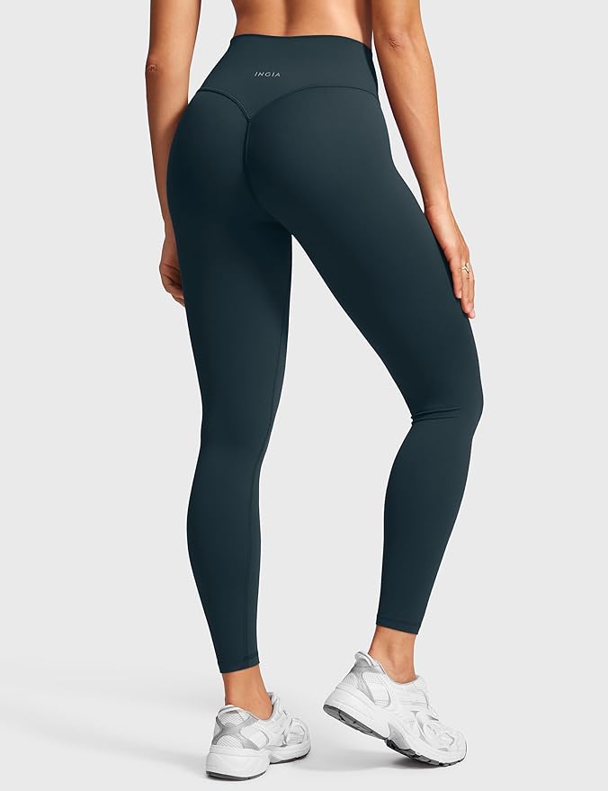 INGIA Womens High Waist No Front Seam Scrunch Butt Leggings Workouts 25 Inches V-Back Scrunch Booty Gym Yoga Pants