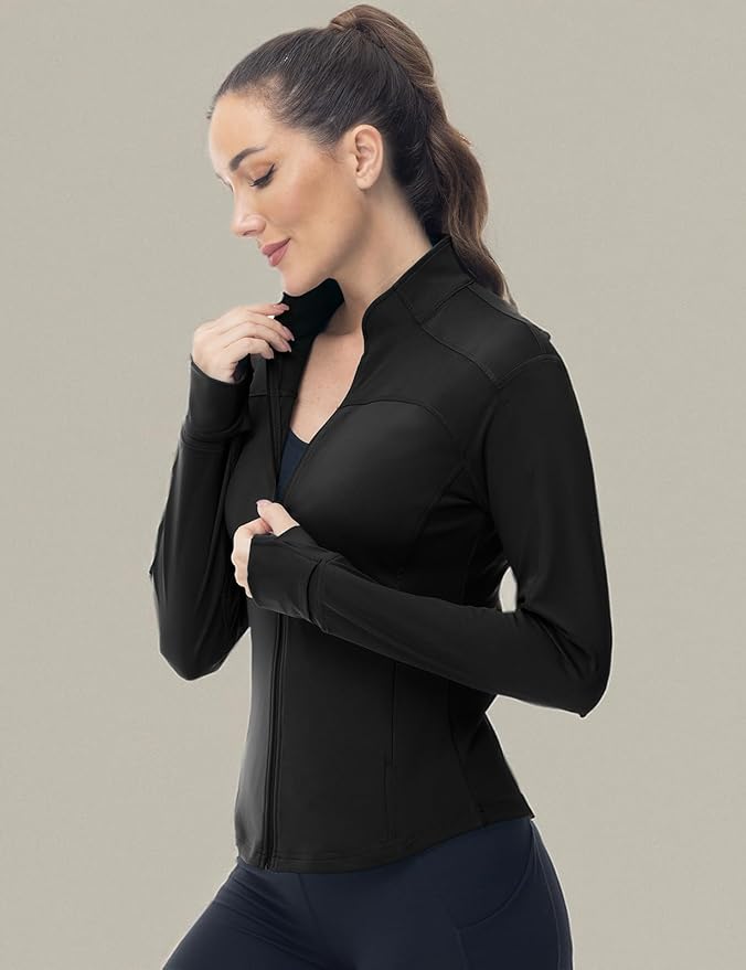 Gopune Women's Workout Athletic Jacket Lightweight Zip Up Yoga Slim Fit Tops with Pockets