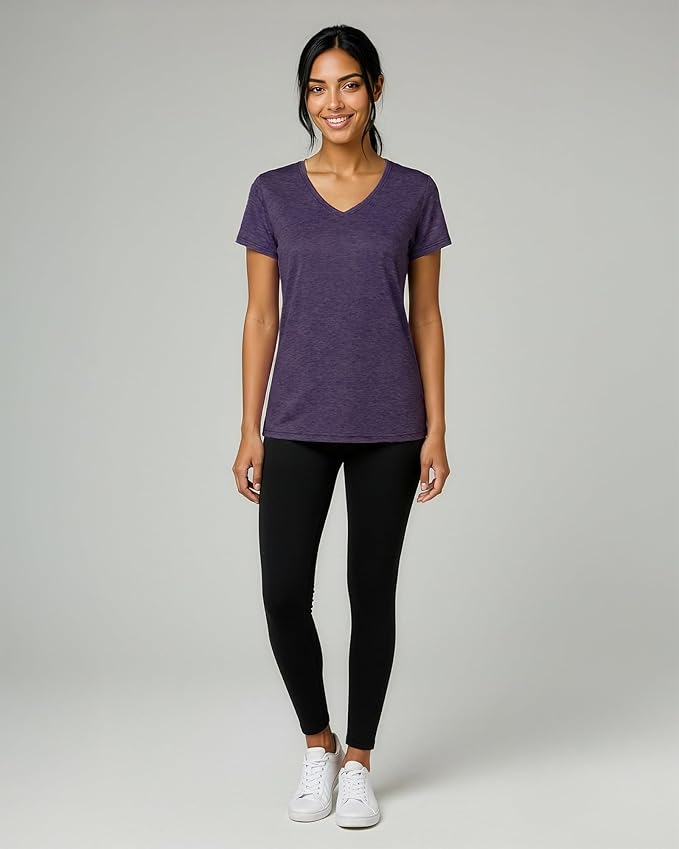 Real Essentials 5 Pack: Women's Dry-Fit Short Sleeve V Neck T Shirt Workout Fitness Yoga Top Tee (Available in Plus Size)