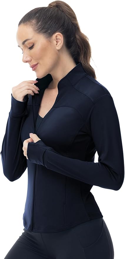 Gopune Women's Workout Athletic Jacket Lightweight Zip Up Yoga Slim Fit Tops with Pockets