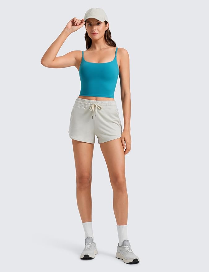 CRZ YOGA Butterlift Adjustable U Back Crop Tank Tops for Women - Padded Camisole Scoop Neck Workout Longline Sports Bras