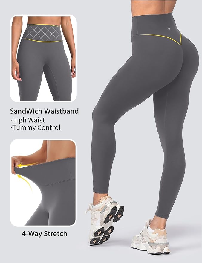 Sogetdo Yoga Leggings for Women Hidden Scrunch Butt Non See Through High Waisted No Front Seam Athletic Gym Workout Pants