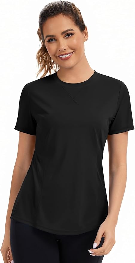 AVOOGUE Women's Short Sleeve Workout Tops Quick Dry Athletic UPF50+ Sun Protection Shirts Gym Hiking Running Yoga Clothes