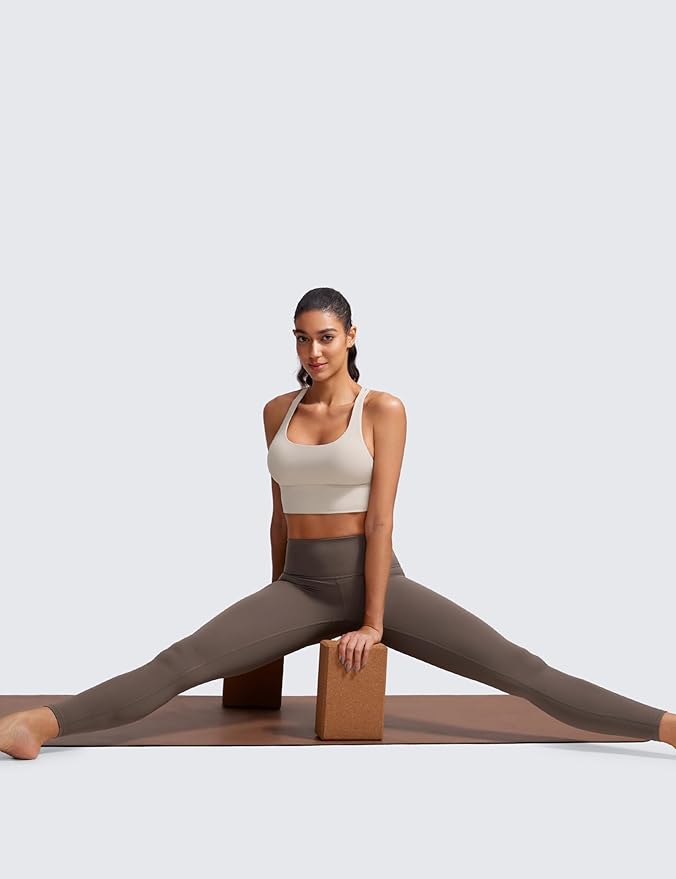 CRZ YOGA Naked Feeling Strappy Longline Sports Bras for Women - Medium Impact Criss Cross Yoga Padded Workout Crop Top
