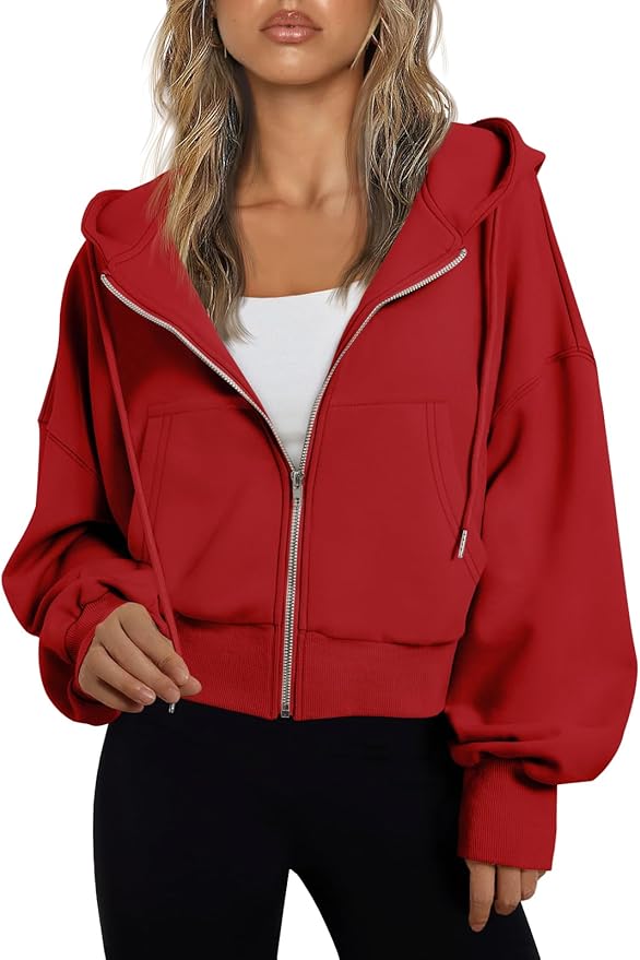 Trendy Queen Hoodies for Women Full Zip Up Cropped Sweatshirts Jackets Casual Comfy Gym Tops Fall Outfits Winter Clothes 2026