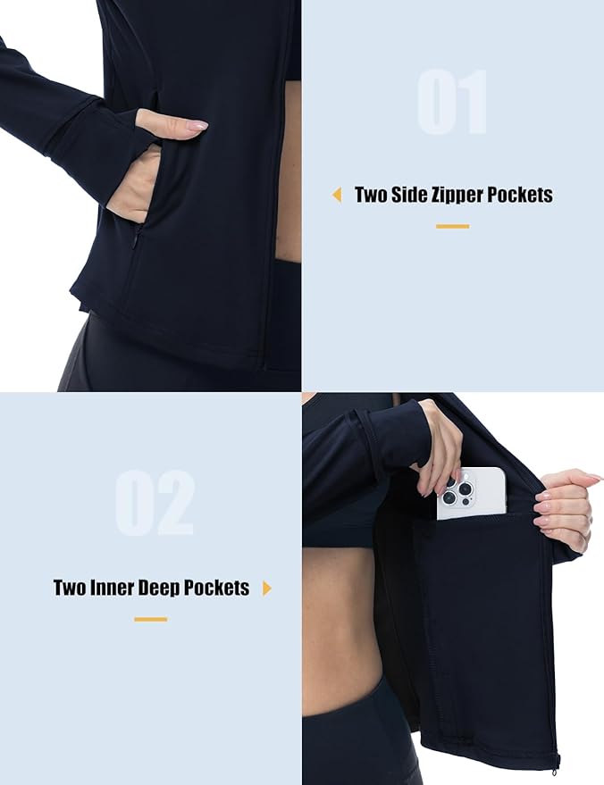 Gopune Women's Workout Athletic Jacket Lightweight Zip Up Yoga Slim Fit Tops with Pockets