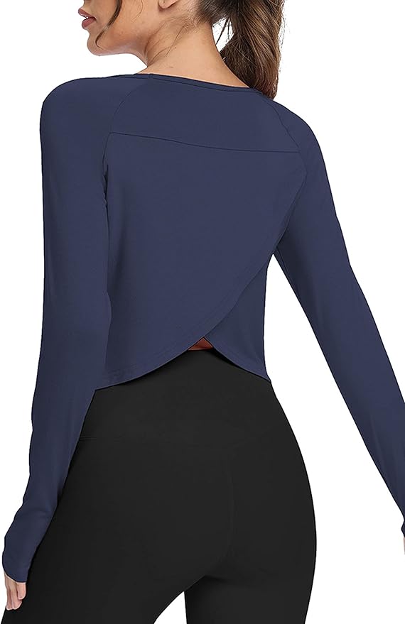Bestisun Long Sleeve Athletic Workout Shirts Sports Yoga Gym Crop Tops for Women