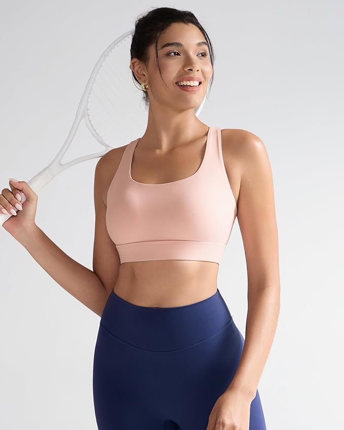 RUNNING GIRL High Impact Sports Bras for Women - Scoop Neck Strappy Sports Bra High Support Moulded Cup Workout Bra