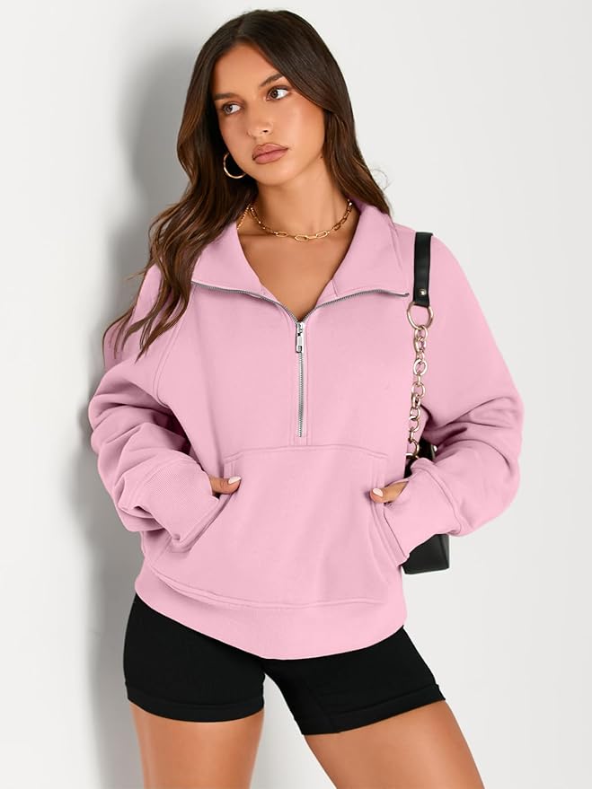 AUTOMET Womens Sweatshirts Half Zip Cropped Pullover Fleece Quarter Zipper Hoodies 2026 Fall Fashion Outfits Clothes