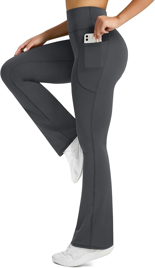 Womens Flared Yoga Pants with Pockets, High Waisted Flare Leggings Bell Bottom Bootcut Yoga Dress Pants