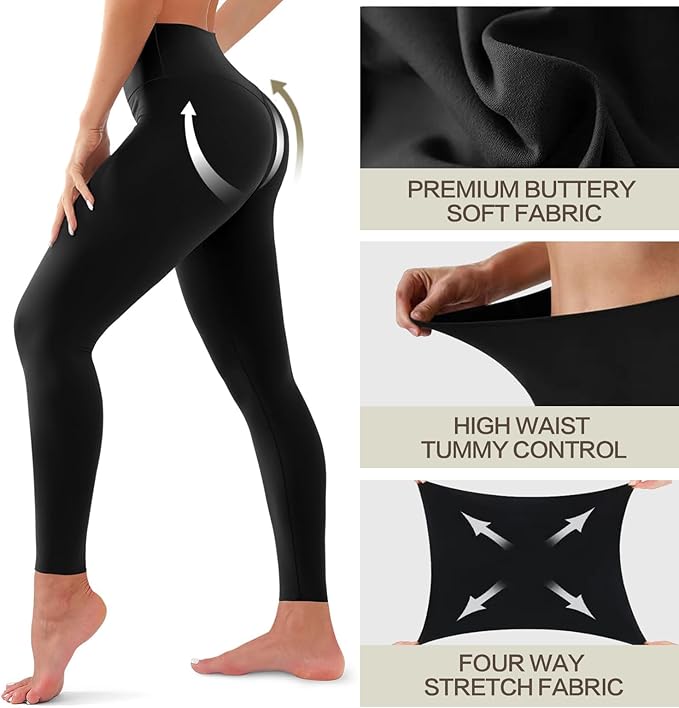 3 Pack Leggings for Women-No See-Through High Waisted Tummy Control Yoga Pants Workout Running Legging