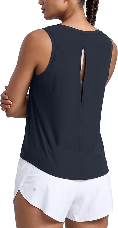 CRZ YOGA Cloudweight Open Back Workout Tops for Women Lightweight High Neck Athletic Gym Tank Soft Running Sleeveless Shirts